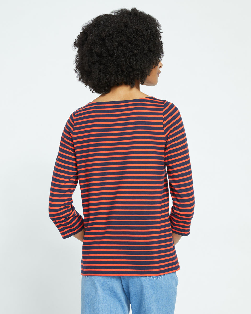 Belle Breton-Stripe Compact Jersey Tee - Navy/Red Stripe Zoom image 3