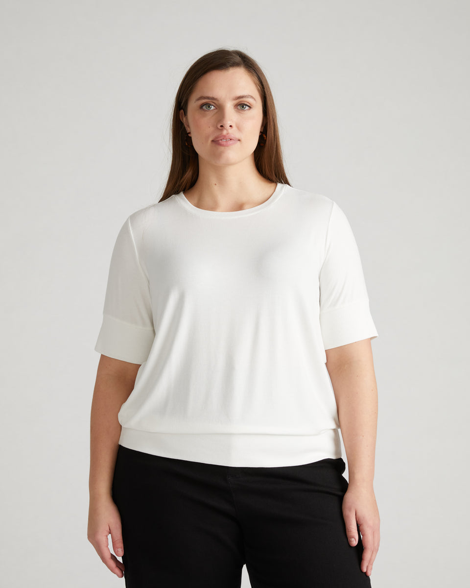 Aimee Liquid Jersey Rib Hem Tee - White Zoom image 1