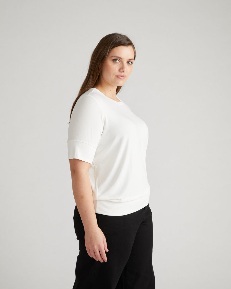 Aimee Liquid Jersey Rib Hem Tee - White Zoom image 2