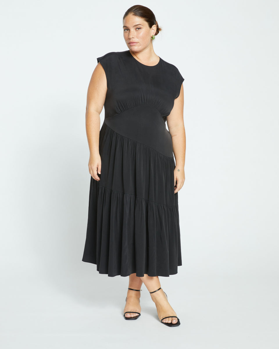 Paloma Tiered Cupro Dress - Black Zoom image 0