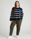 Bardot Wide Sleeve Cotton Sweater - Navy/White Stripe thumbnail 1