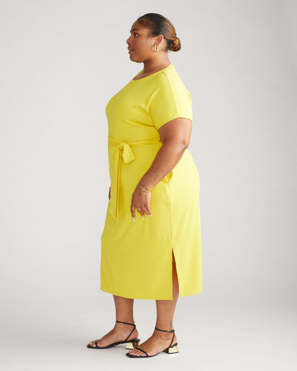 Belted Divine Jersey Dress - Yellow Zoom image 1