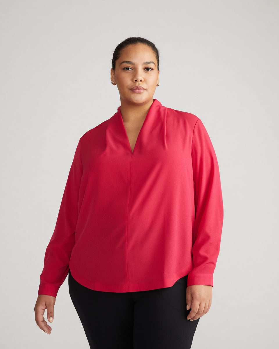 Better-Than-Silk Long Sleeve V-Neck Top - Cerise Zoom image 1