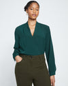 Better-Than-Silk Long Sleeve V-Neck Top - Forest Green thumbnail 1