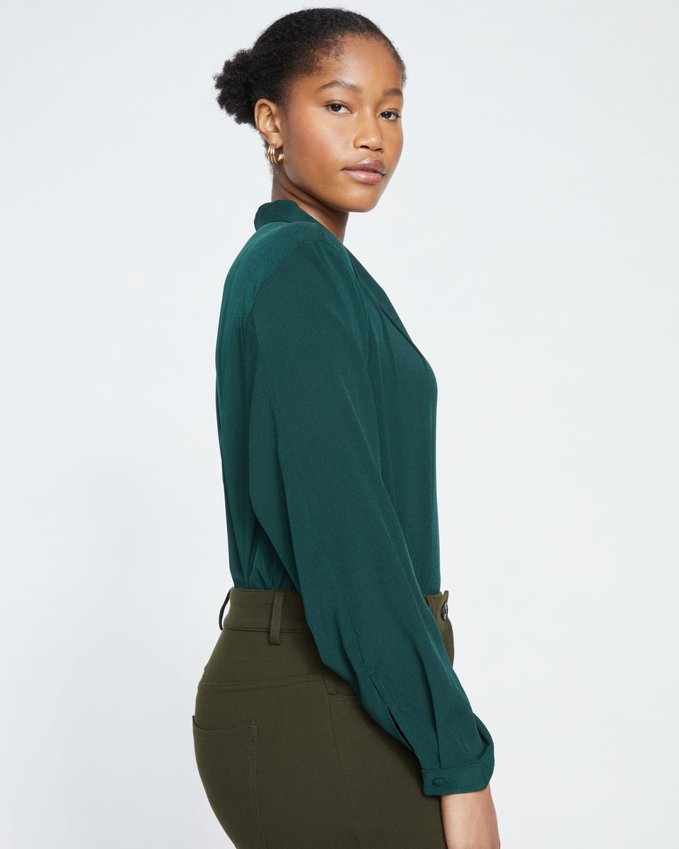 Better-Than-Silk Long Sleeve V-Neck Top - Forest Green Zoom image 2