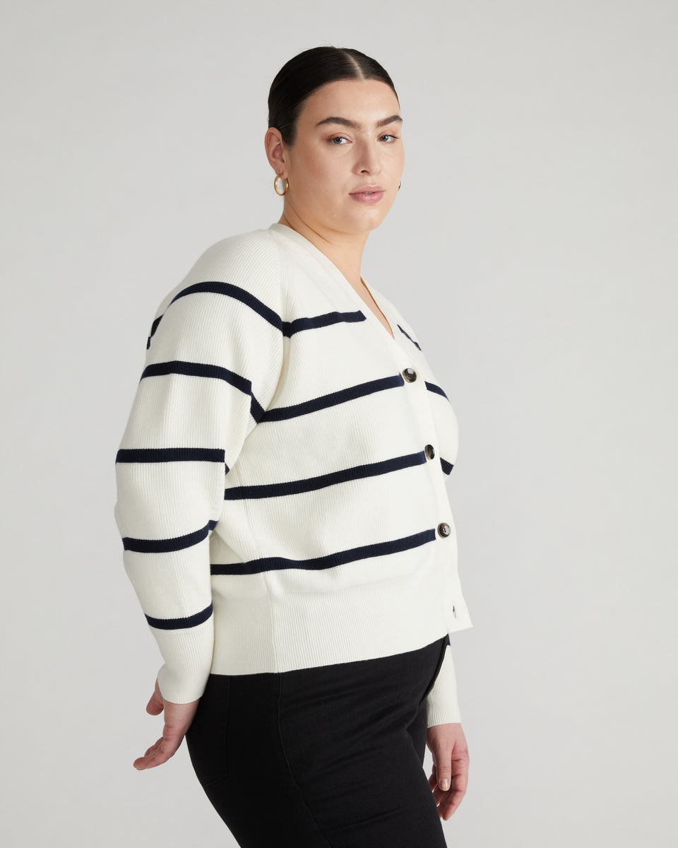 Better-Than-Wool Cardigan - White/Navy Stripe Zoom image 2