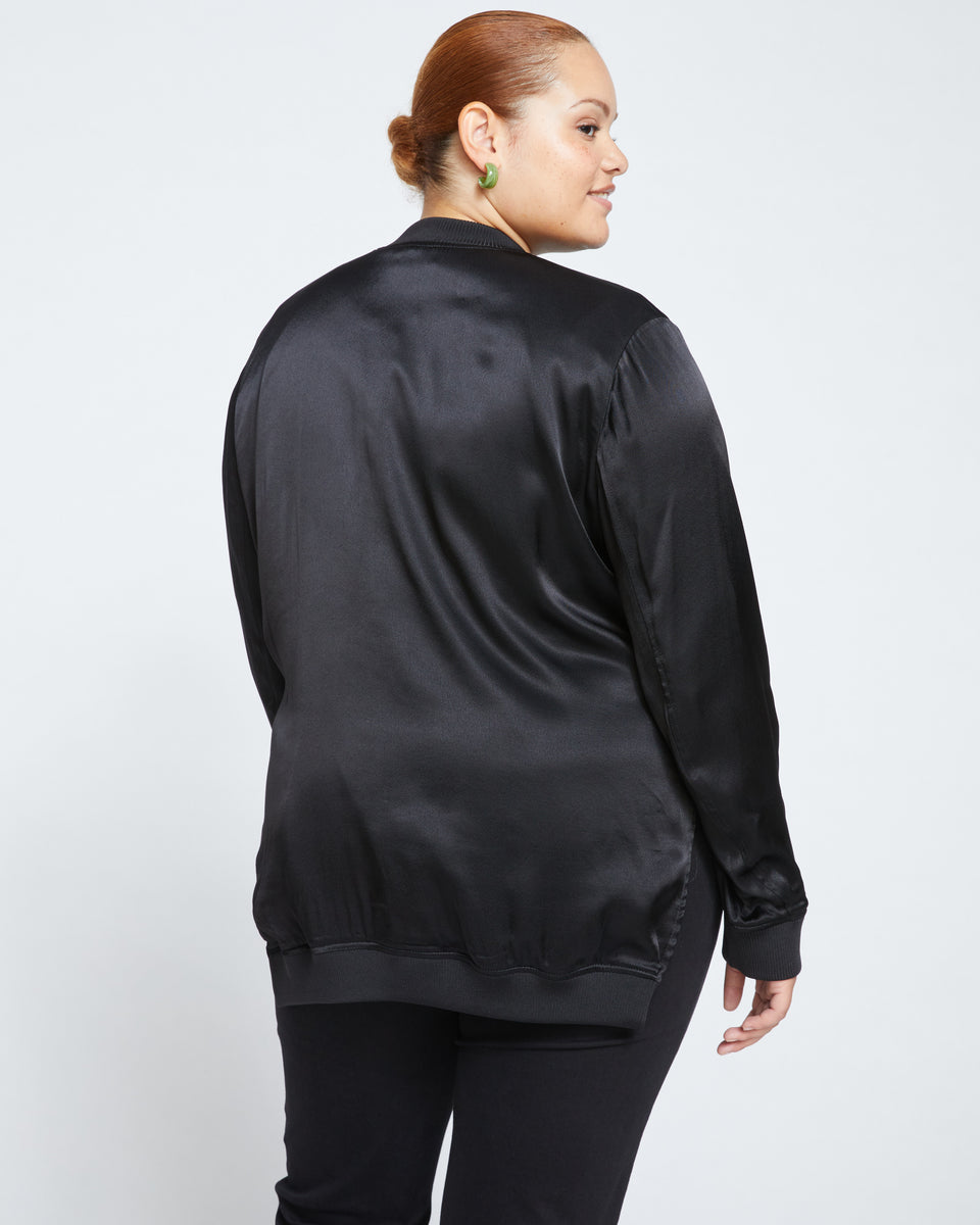 Satin Bomber Jacket - Black Zoom image 3