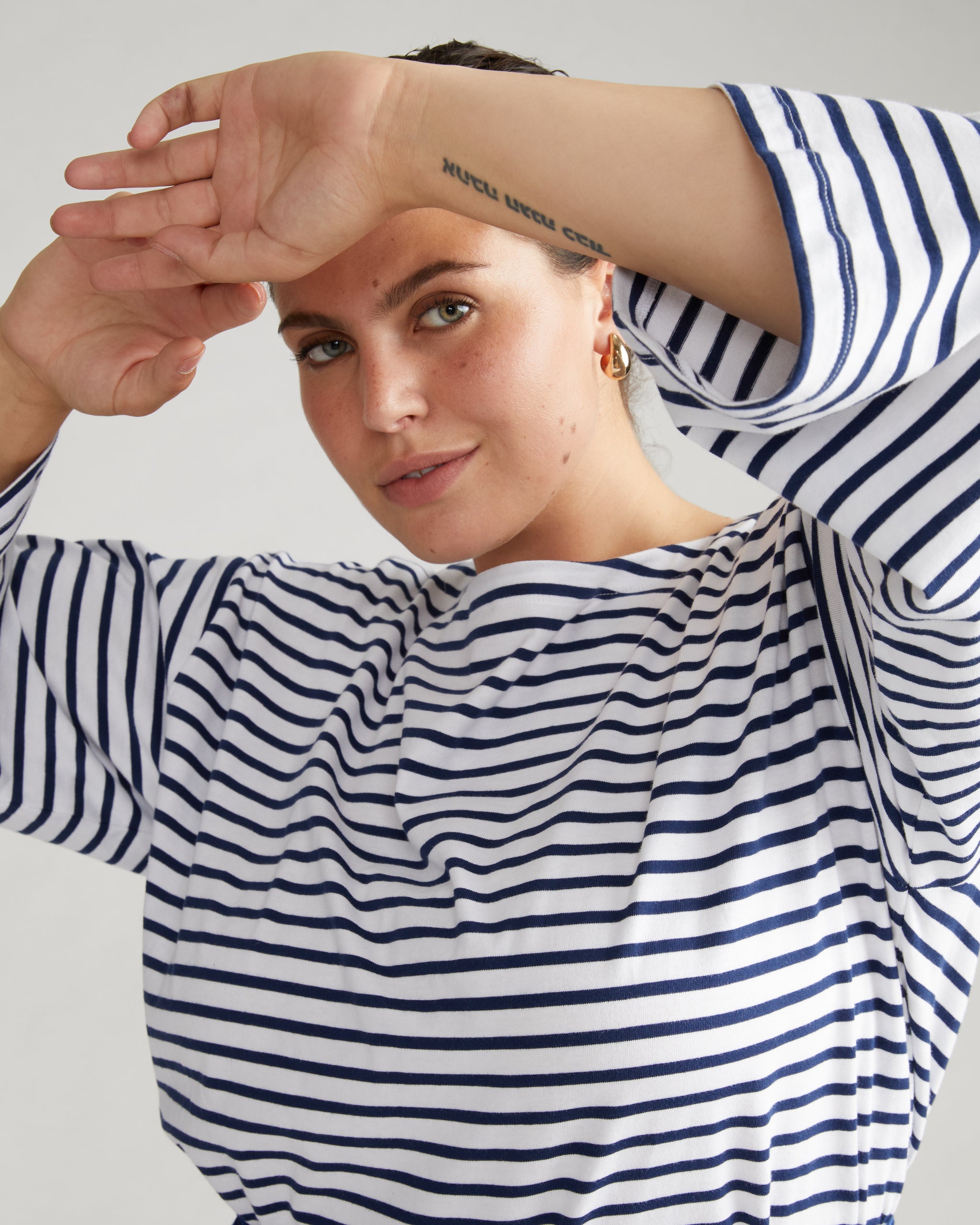 Montauk Breton Stripe Bell Sleeve Top - White/Cenote Stripe Zoom image 0