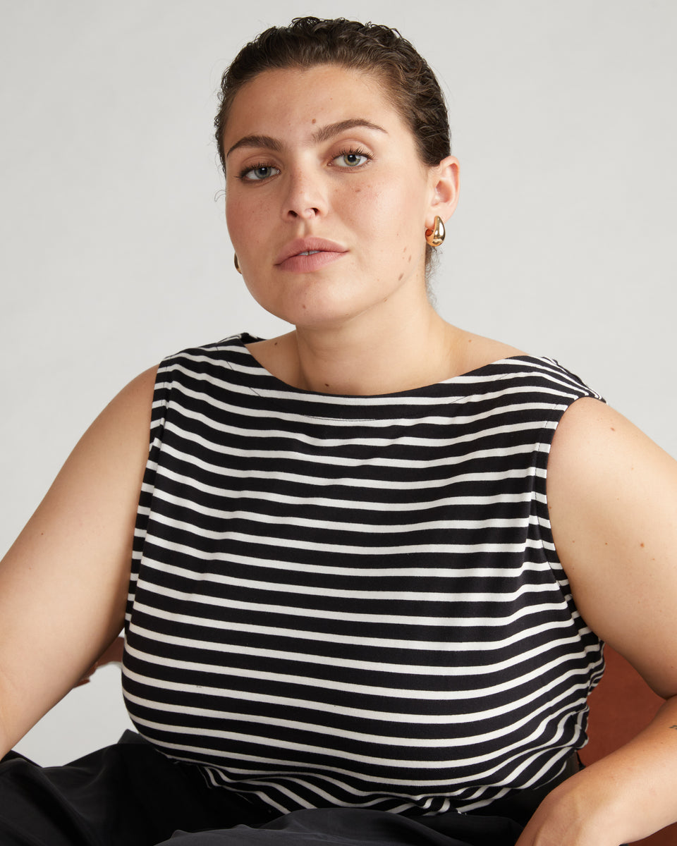 Noyack Breton Stripe Boatneck Tank - Black/White Stripe Zoom image 1