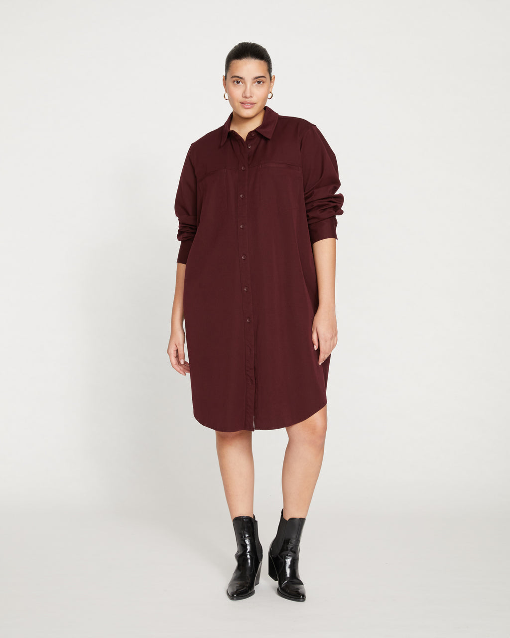 Kelly Stretch Cotton Twill Shirtdress - Black Cherry - image 0