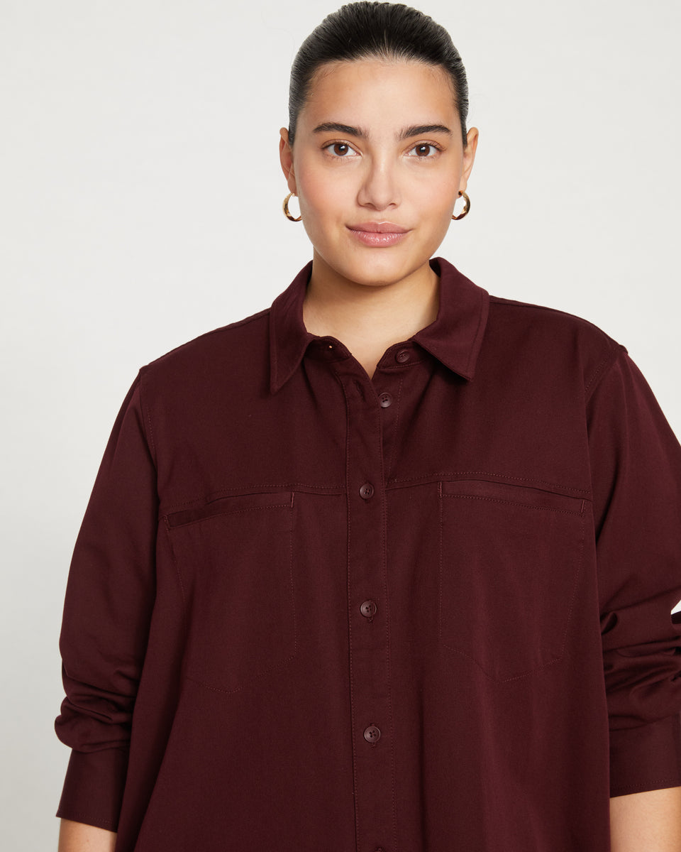 Kelly Stretch Cotton Twill Shirtdress - Black Cherry Zoom image 1