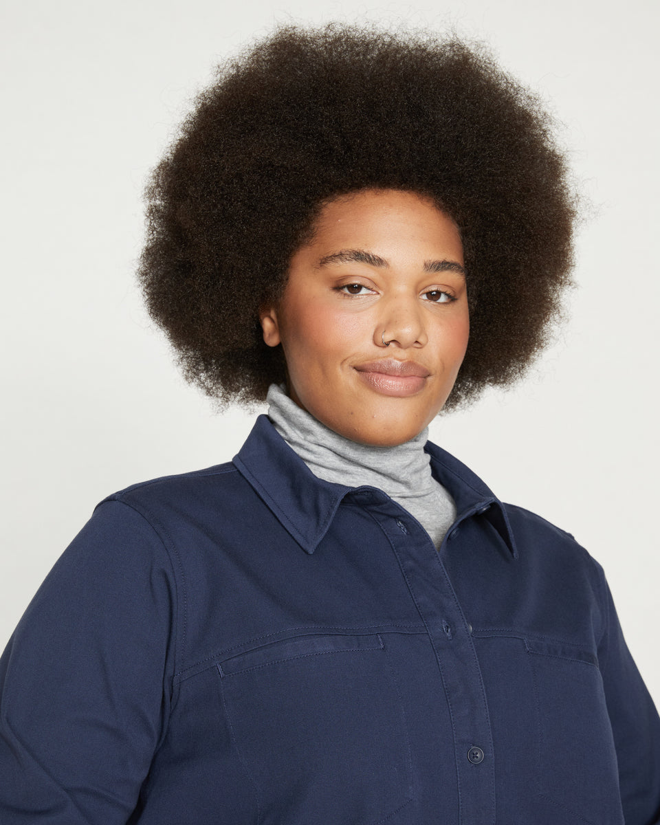 Carefree Stretch Twill Shirtdress - Navy Zoom image 1