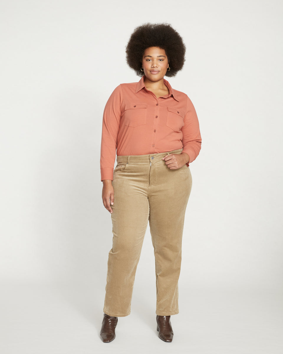 Cassidy High Rise Straight Corduroy Pants - Khaki Zoom image 2