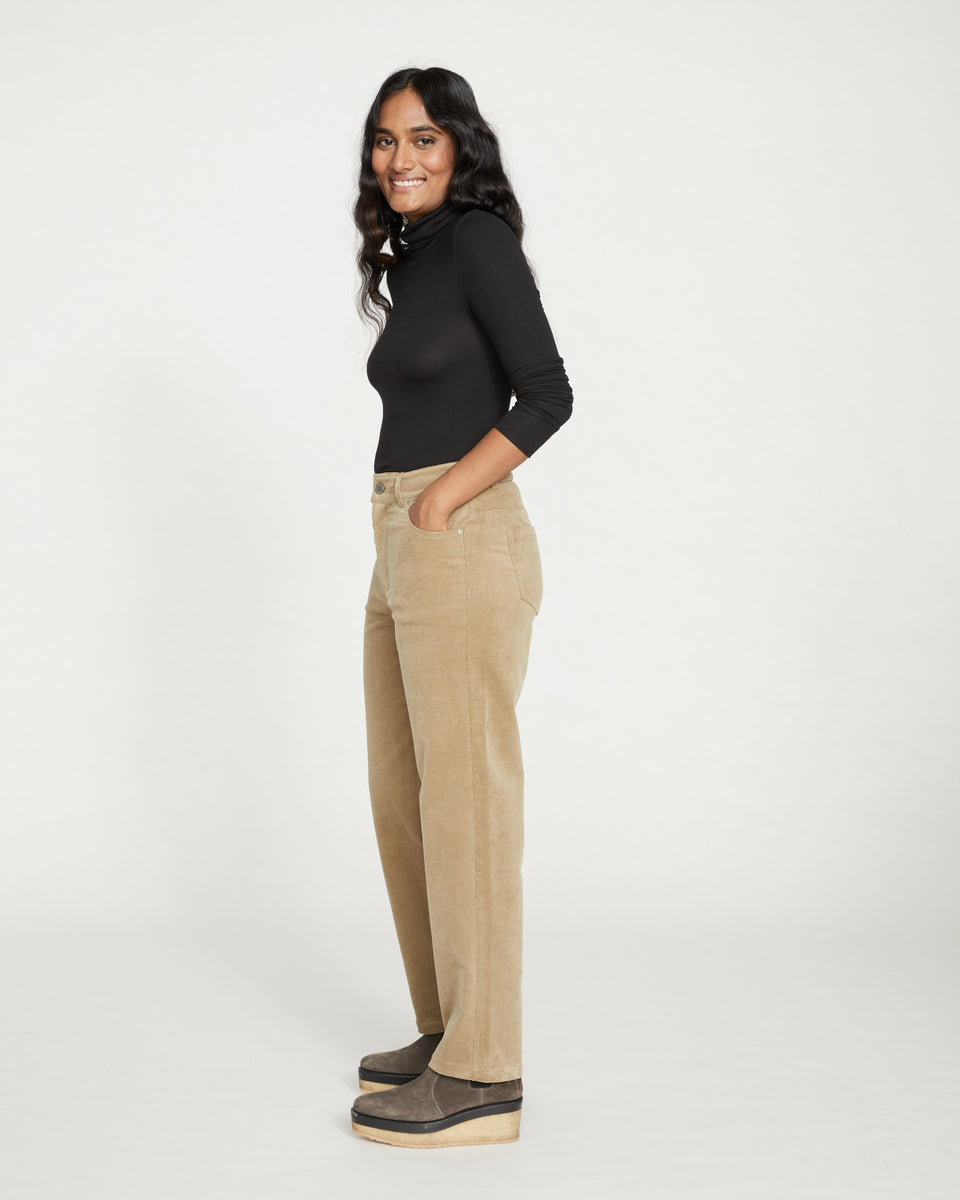 Cassidy High Rise Straight Corduroy Pants - Khaki Zoom image 6