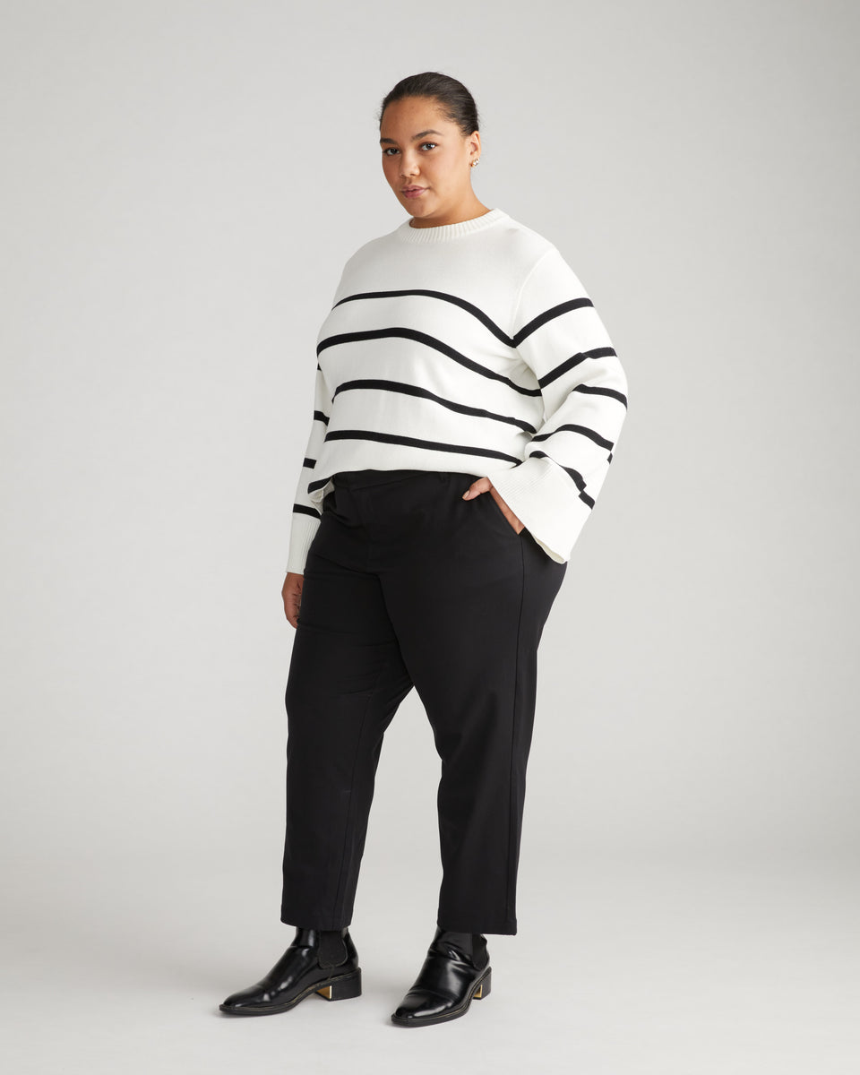 Bardot Wide Sleeve Cotton Sweater - Cream/Black Stripe Zoom image 1