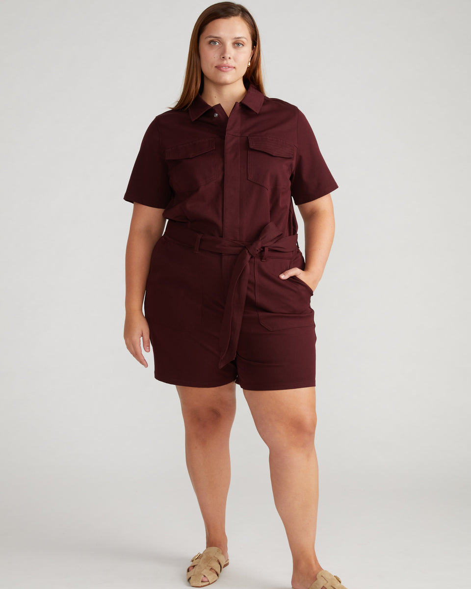 Valley Stretch Cotton Twill Romper - Black Cherry Zoom image 0