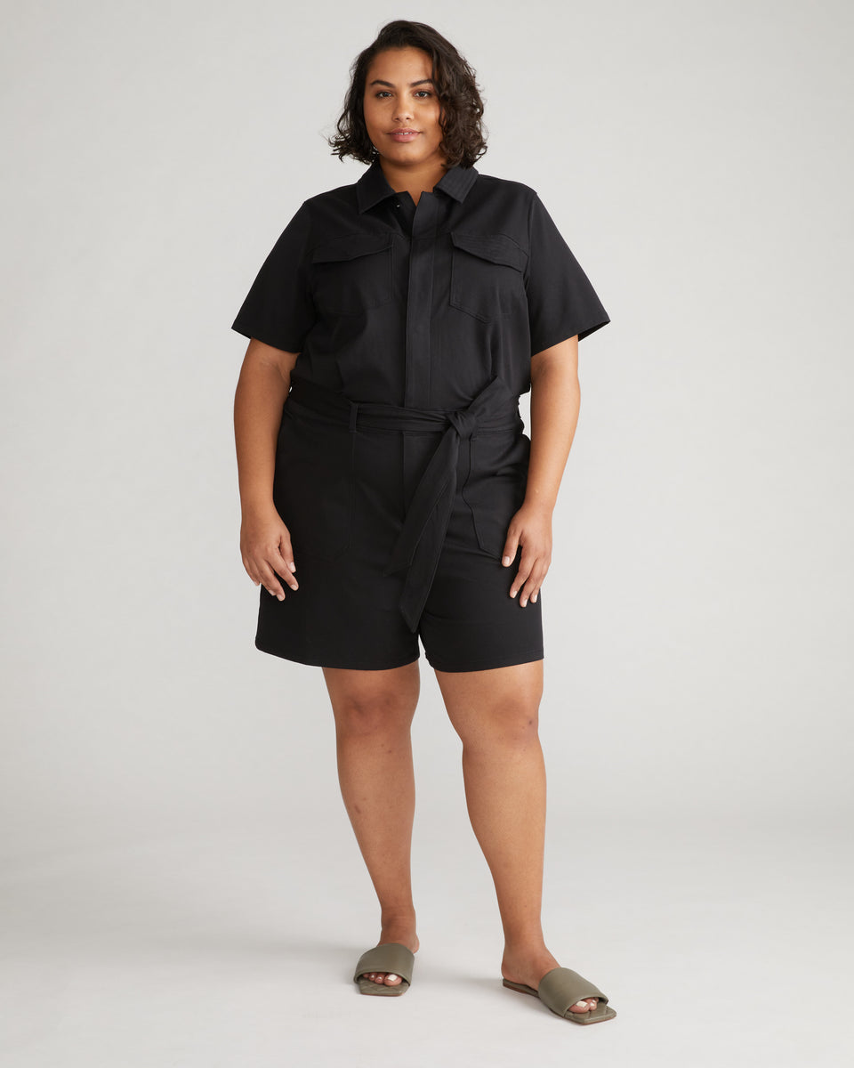 Stretch Twill Safari Romper - Black Zoom image 0