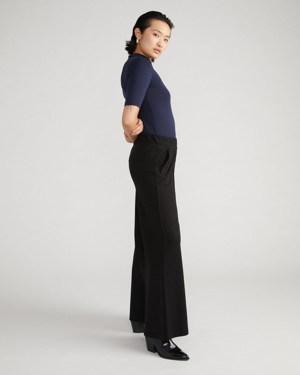 Pam Pintuck Wide Leg Ponte Pants - Black Zoom image 1