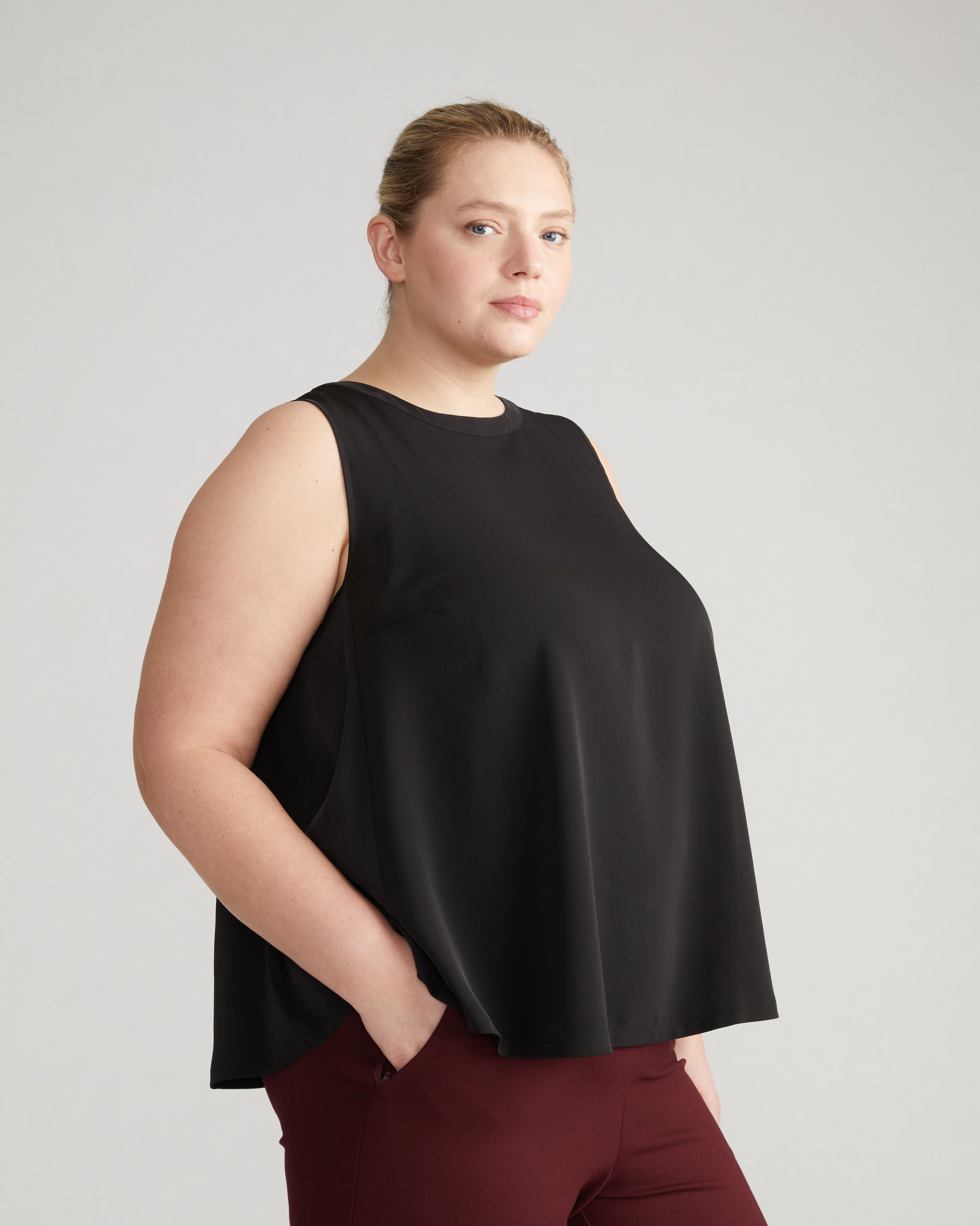 Georgette Cupro Flowy Tank - Black Zoom image 2