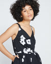 Bellport Sateen Crossover Dress - Black With Painted Flowers thumbnail 1