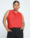 Crepe Jersey Cowl Tank Blouse - Vermilion Red thumbnail 0