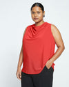 Crepe Jersey Cowl Tank Blouse - Vermilion Red thumbnail 2