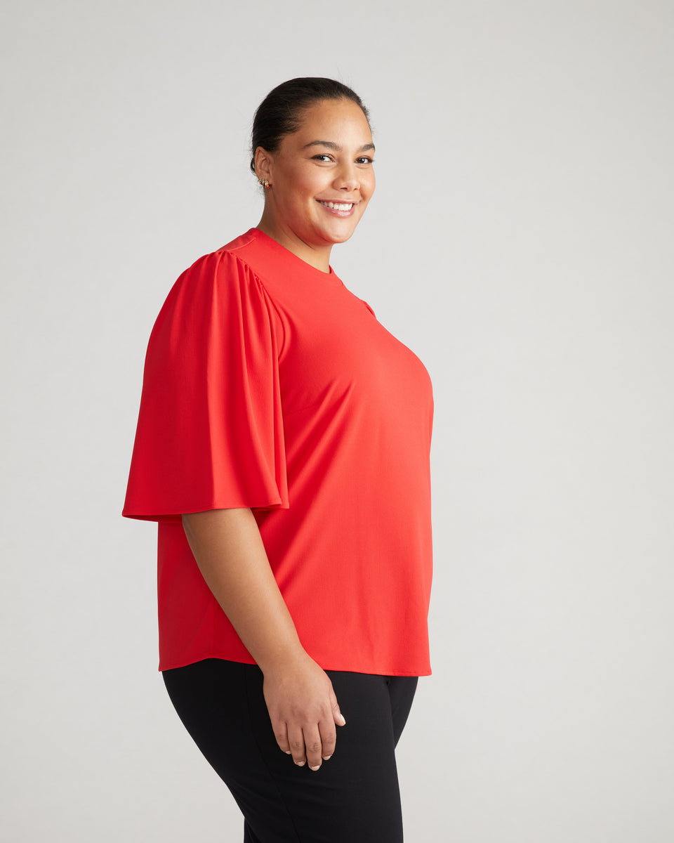 Crepe Jersey Capelet Blouse - Vermilion Red Zoom image 2