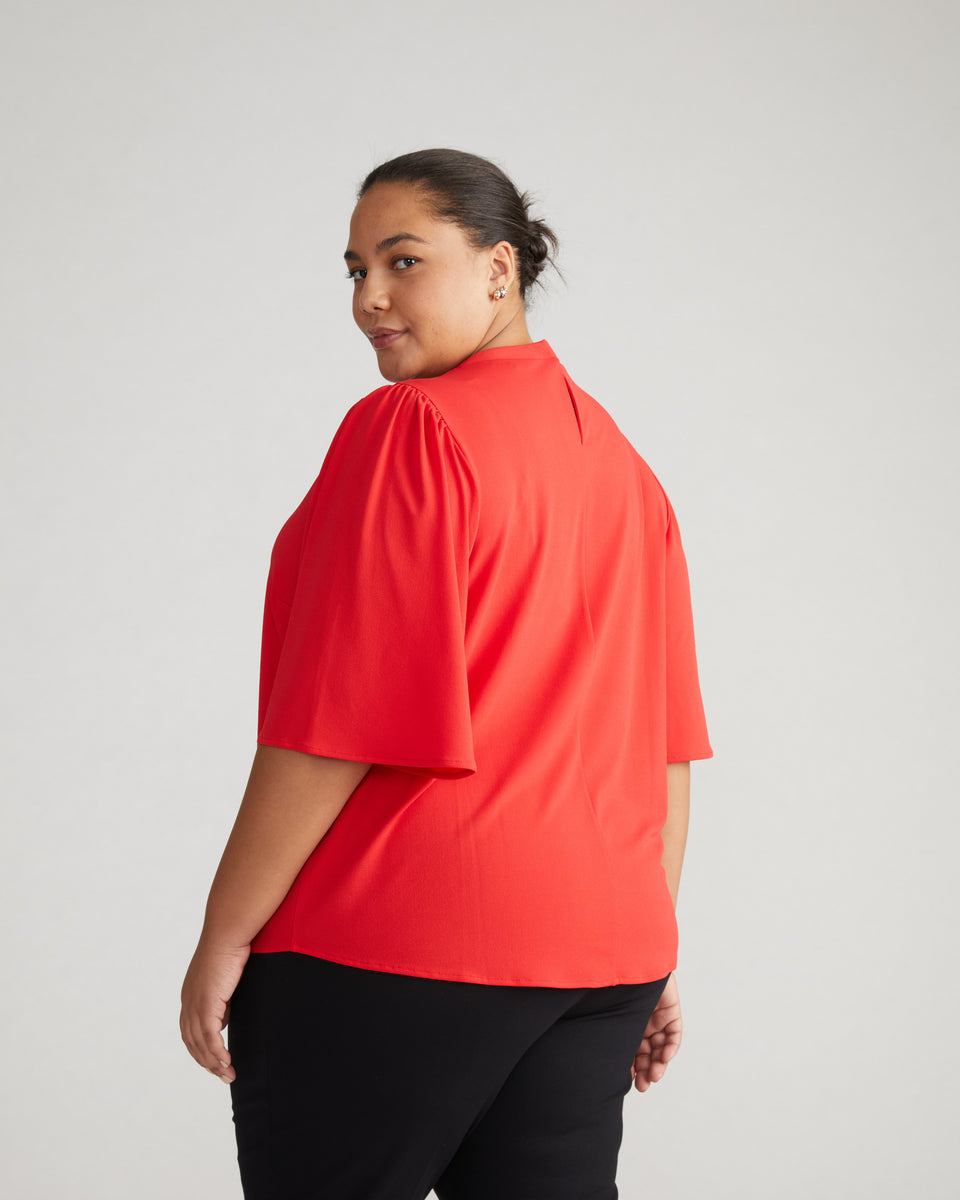 Crepe Jersey Capelet Blouse - Vermilion Red Zoom image 3