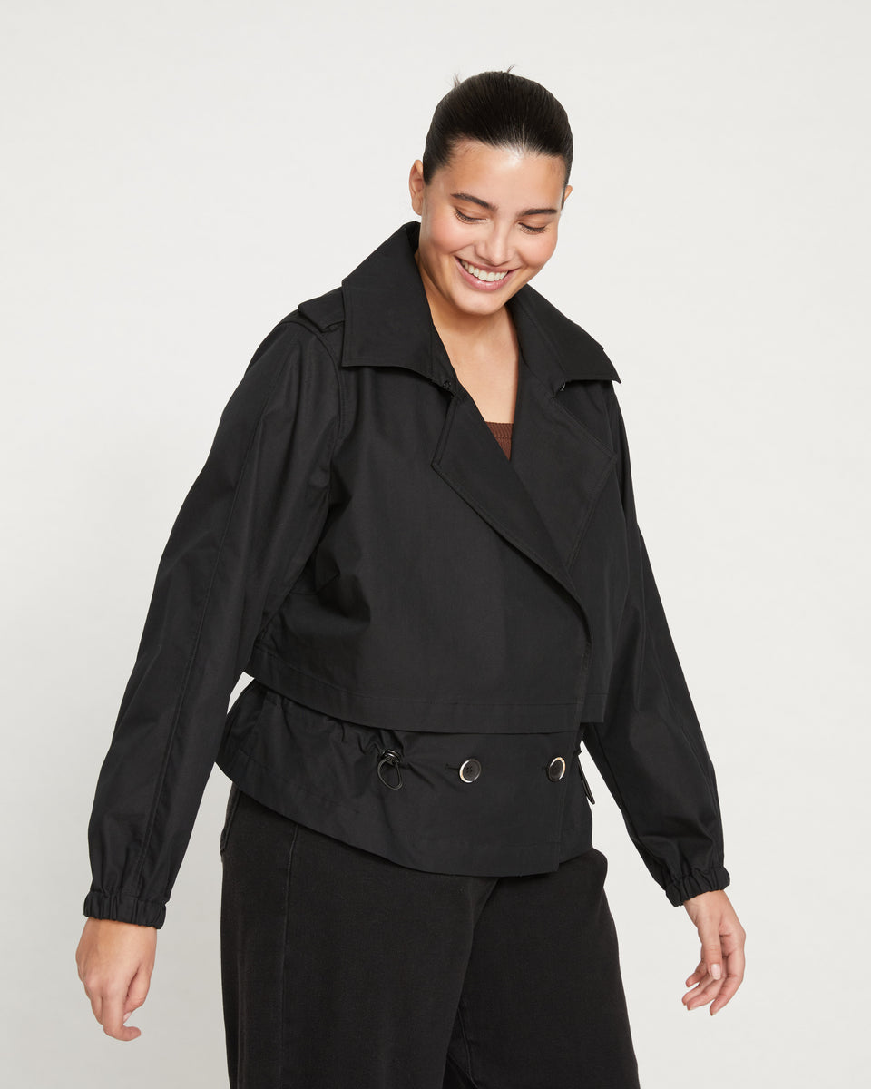 Leonard Cropped Trench Coat - Black Zoom image 2