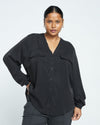Cooling Stretch Cupro Button-Down Blouse - Black thumbnail 2