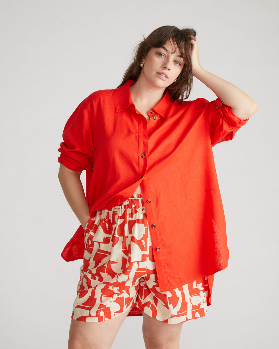 Dawn Linen Hi Low Tunic - Shoreline Sunset Zoom image 5