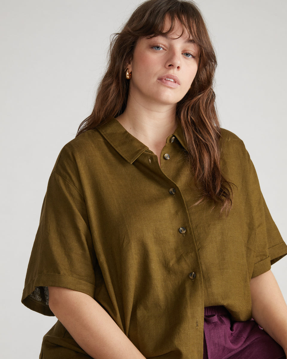 Dune Short Sleeve Linen Shirt - Budding Stem Zoom image 1