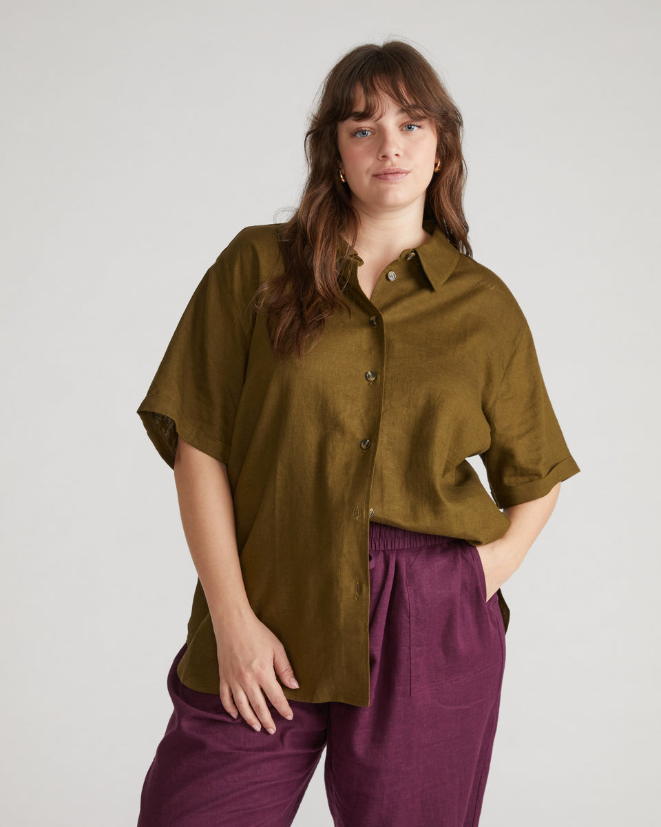 Dune Short Sleeve Linen Shirt - Budding Stem Zoom image 0