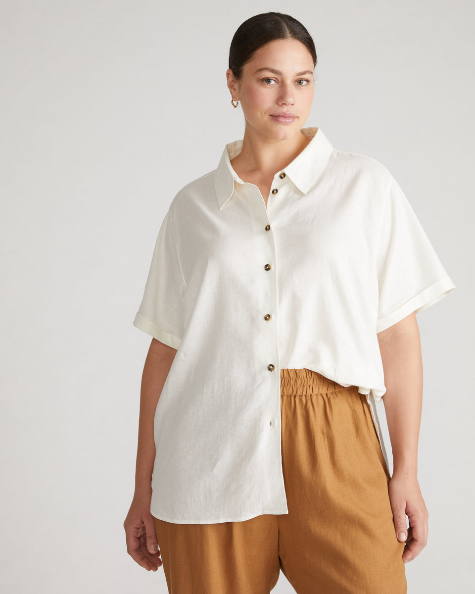 Dune Short Sleeve Linen Shirt - White Zoom image 0