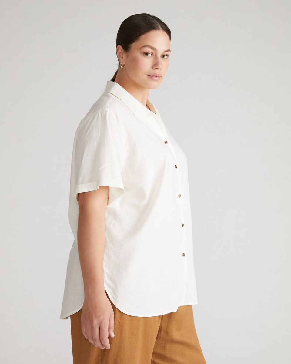 Dune Short Sleeve Linen Shirt - White Zoom image 3