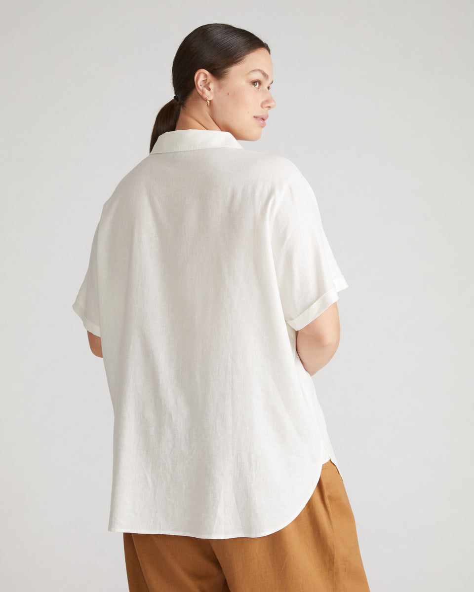 Dune Short Sleeve Linen Shirt - White Zoom image 1