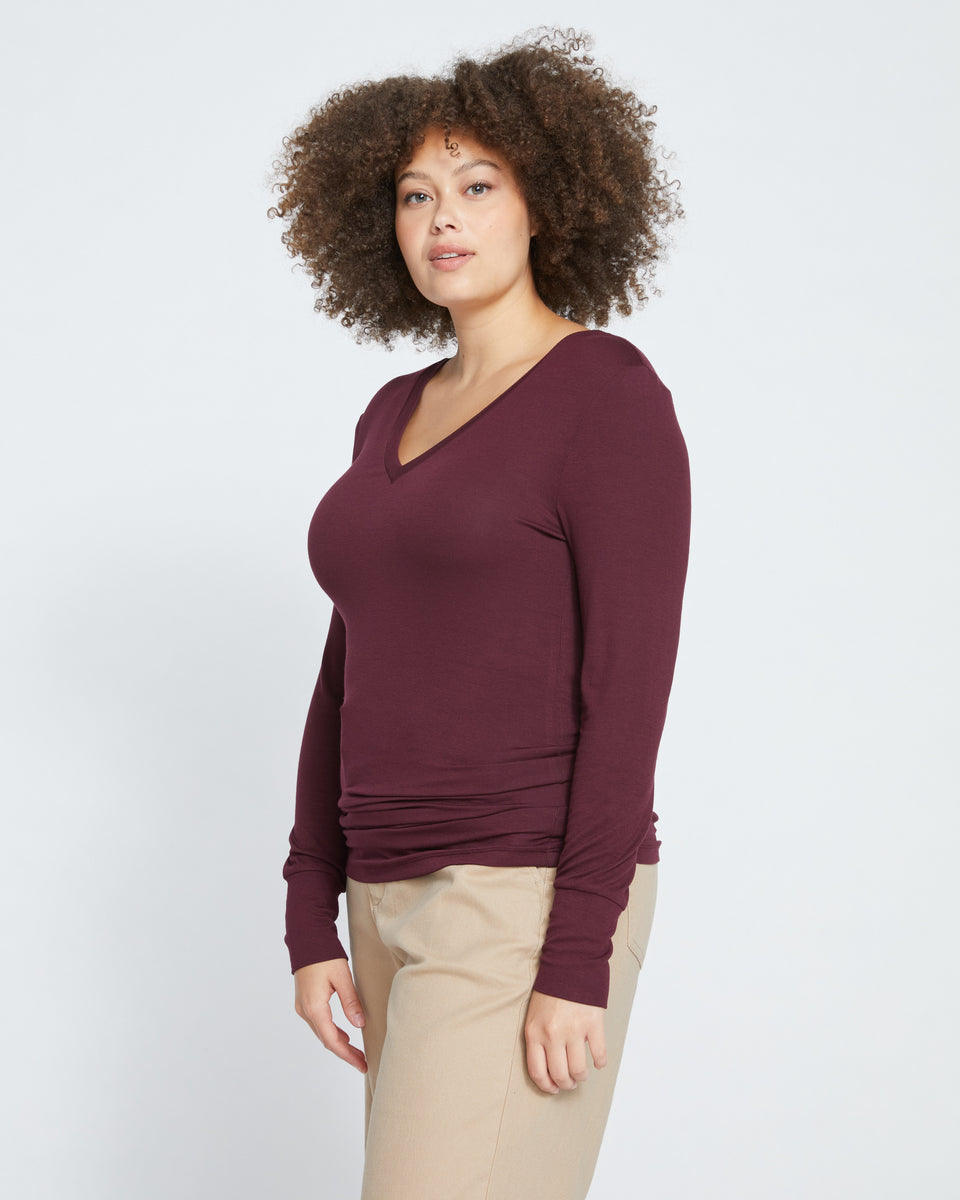 Foundation Long Sleeve V-Neck Tee - Black Cherry Zoom image 2