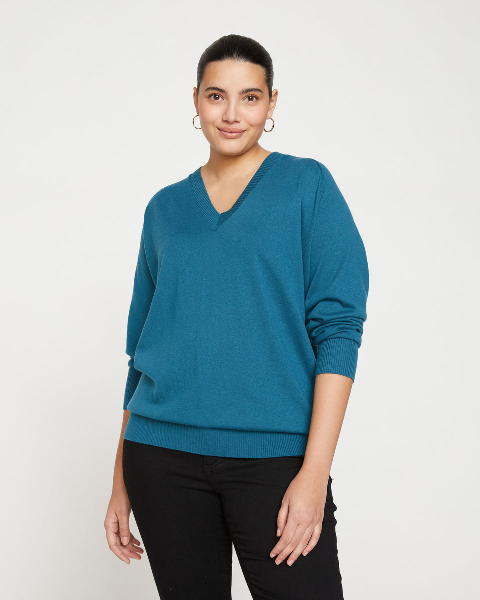 Eco Relaxed Core V Neck Sweater - Midnight Rain Zoom image 1