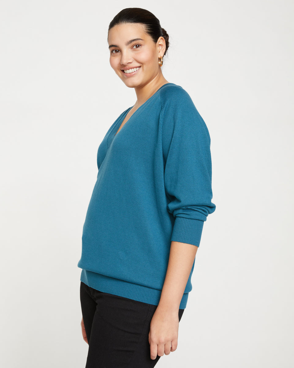 Eco Relaxed Core V Neck Sweater - Midnight Rain Zoom image 2