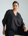 Cooling Stretch Cupro Button-Down Blouse - Black thumbnail 0