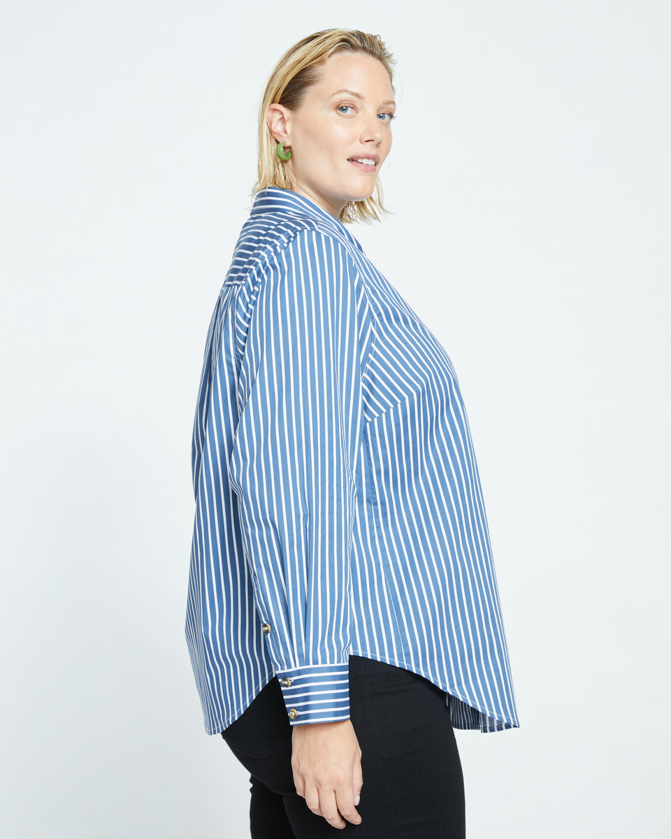 Elbe Stretch Poplin Shirt Classic Fit - Bleu Scolaire/White Stripe Zoom image 4