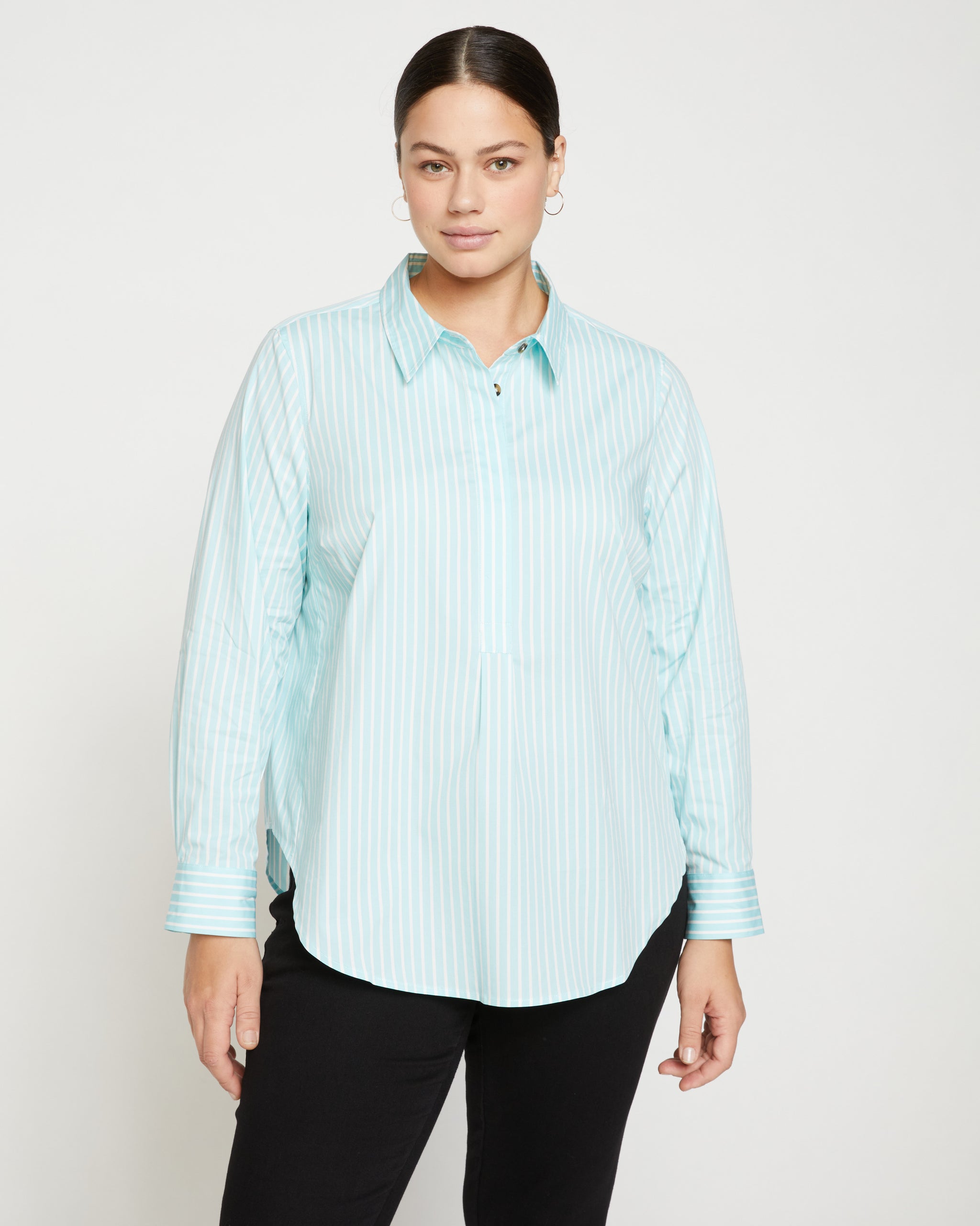 Elbe Popover Stretch Poplin Shirt Classic Fit - Aqua/White Stripe ...