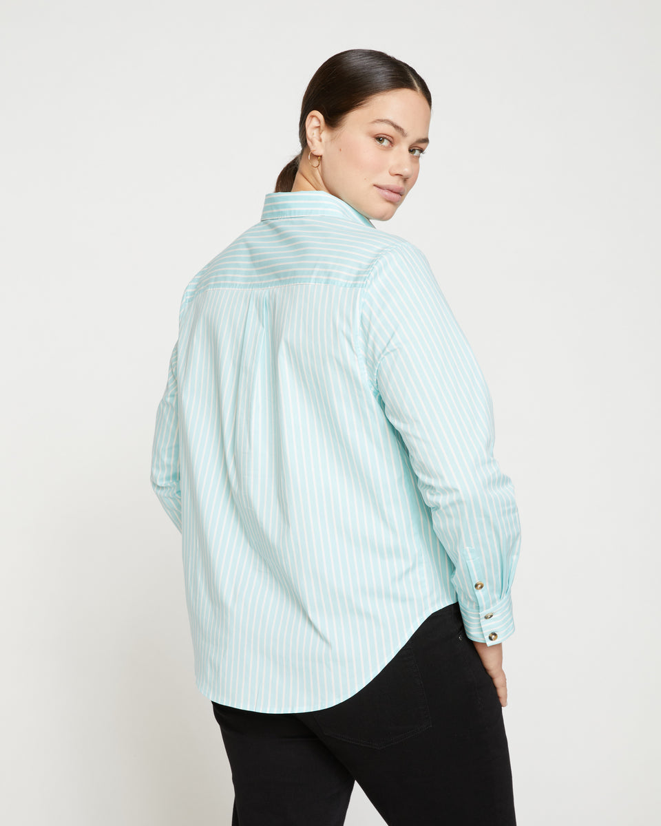 Elbe Popover Stretch Poplin Shirt Classic Fit - Aqua/White Stripe Zoom image 3