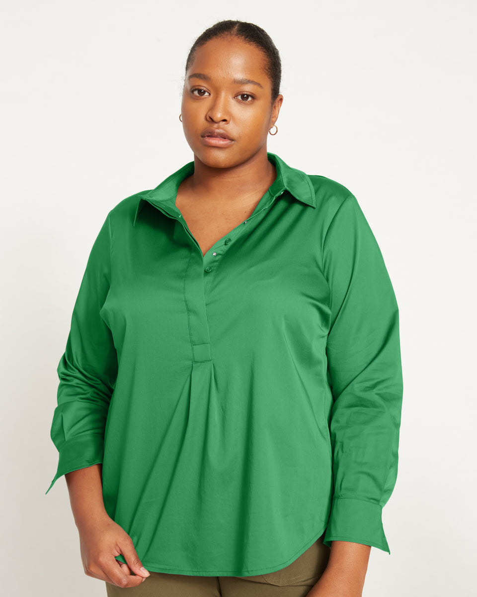 Elbe Popover Stretch Poplin Shirt Classic Fit - Kelly Green Zoom image 3