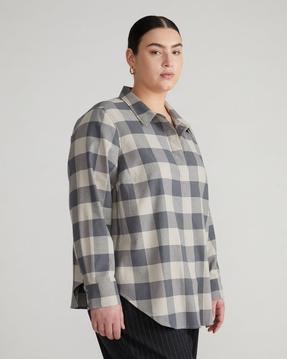 Elbe Stretch Cotton Flannel Shirt Classic Fit - Neutral Check Zoom image 2