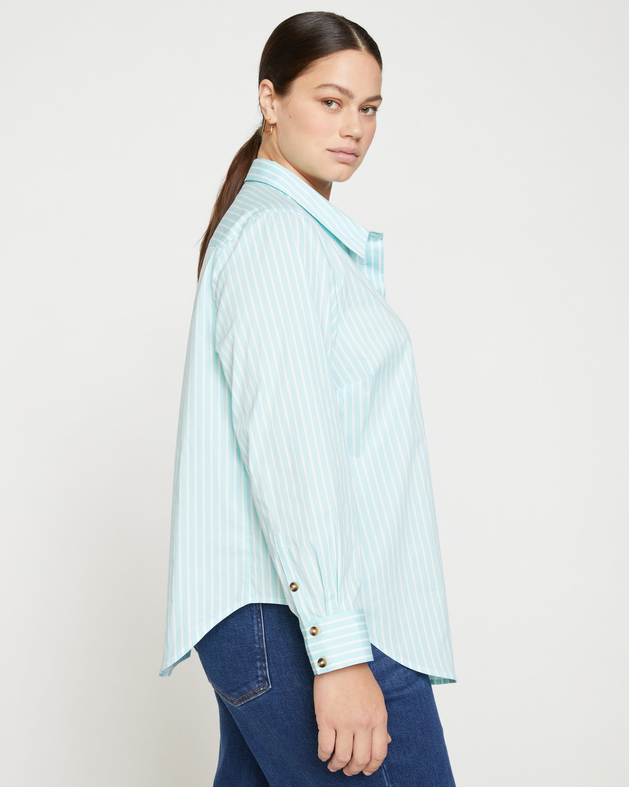 Elbe Stretch Poplin Shirt Classic Fit - Aqua/White Stripe | Universal ...