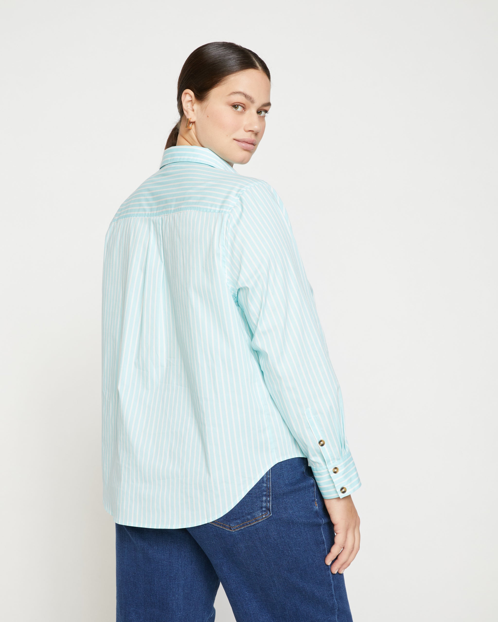 Elbe Stretch Poplin Shirt Classic Fit - Aqua/White Stripe | Universal ...