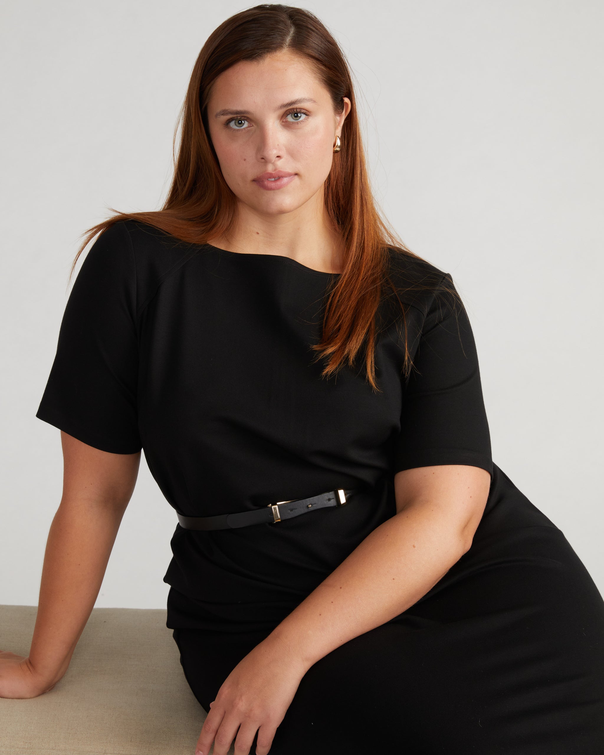 Envelope Neck Ponte Dress - Black Zoom image 2