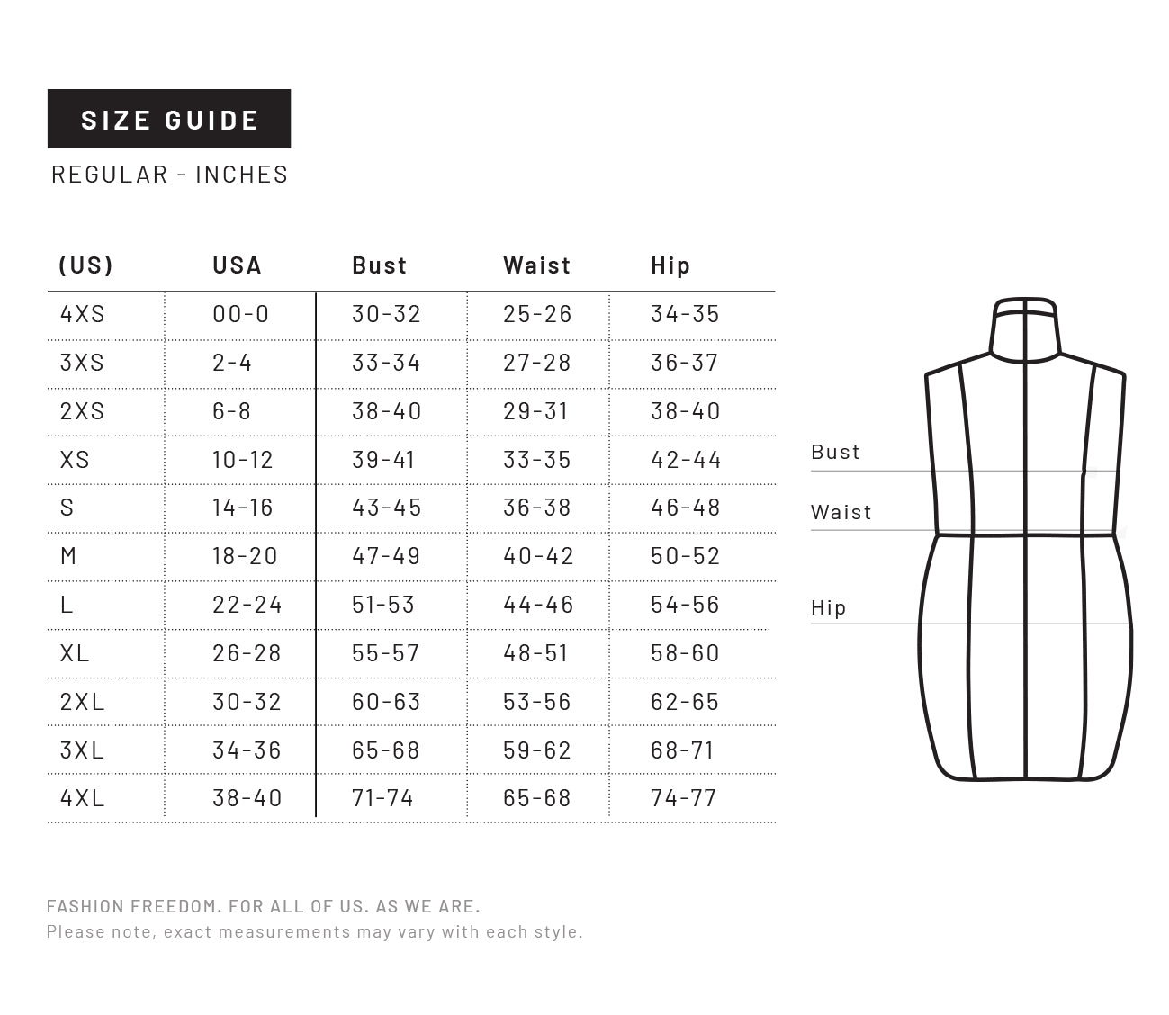 6pm Size Chart Clothing