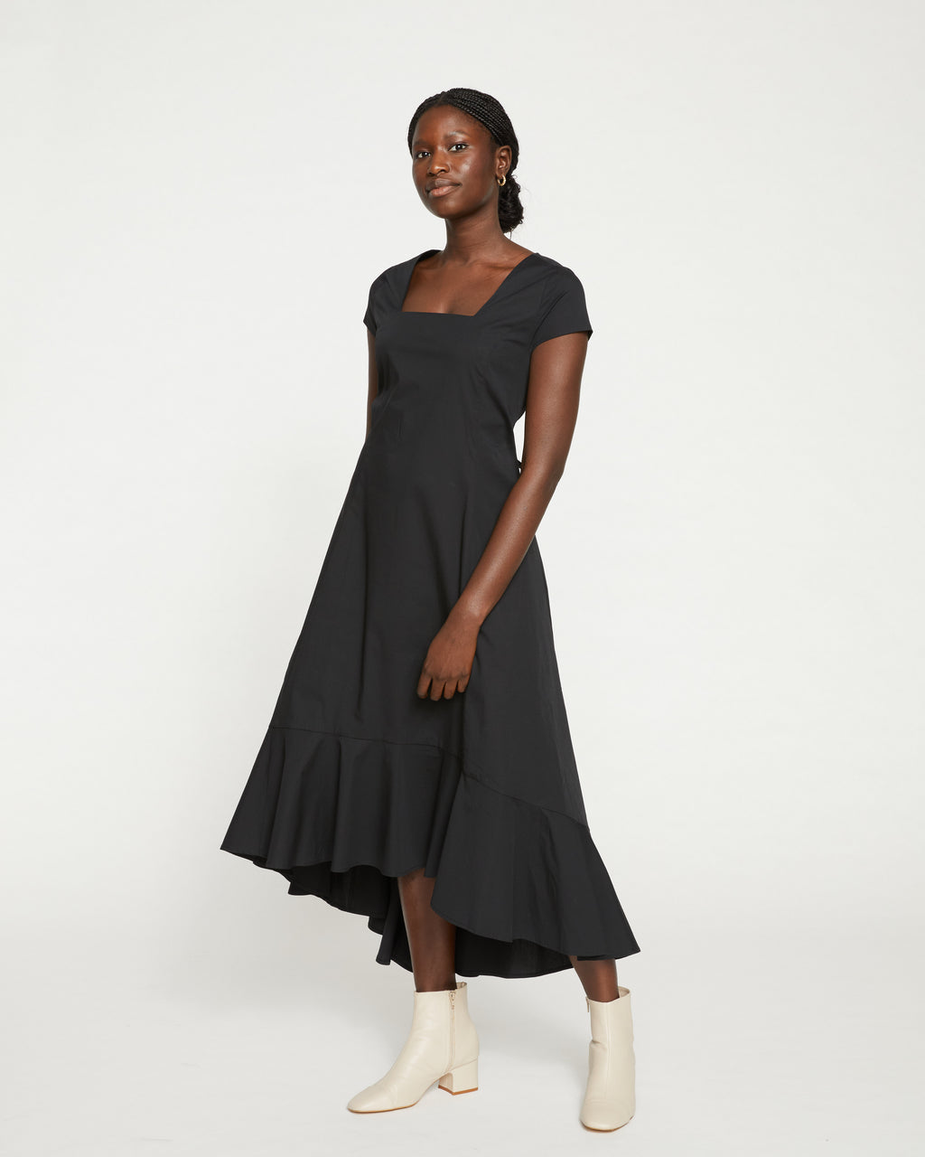 Jenna Stretch Poplin Flounce Dress - Black - image 0